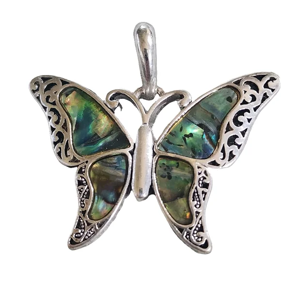 Silver Butterfly Pendant with Abalone Inlay - Picture 1 of 6